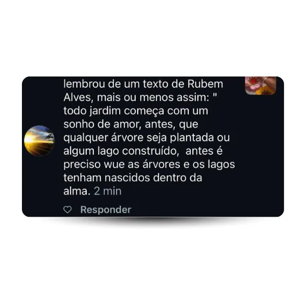 Depoimento de aluna Jardim de Linhas comentário real print número 3