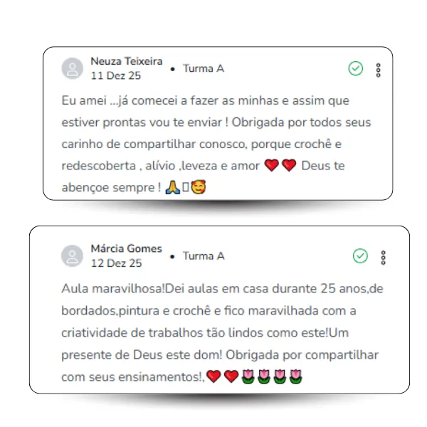 Depoimento de aluna Jardim de Linhas comentário real print número 8