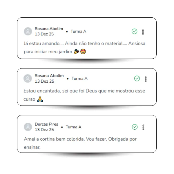 Depoimento de aluna Jardim de Linhas comentário real print número 9